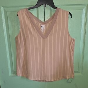 Worthington Sleeveless Top Tan/Beige Stripes (Size L) Like New